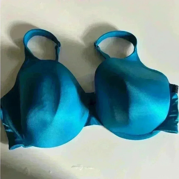 Cacique Teal Blue Full Coverage Bra with Black Lace Trim Detail Size 46DD - Picture 1 of 6
